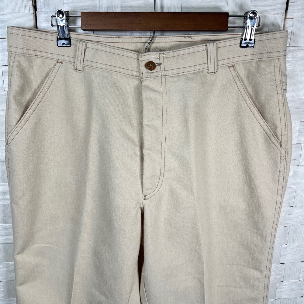 Vtg Levis Action Slacks Mens Beige Twill Tailored Fit Flat Front Pants 36 x 34 - Picture 3 of 8